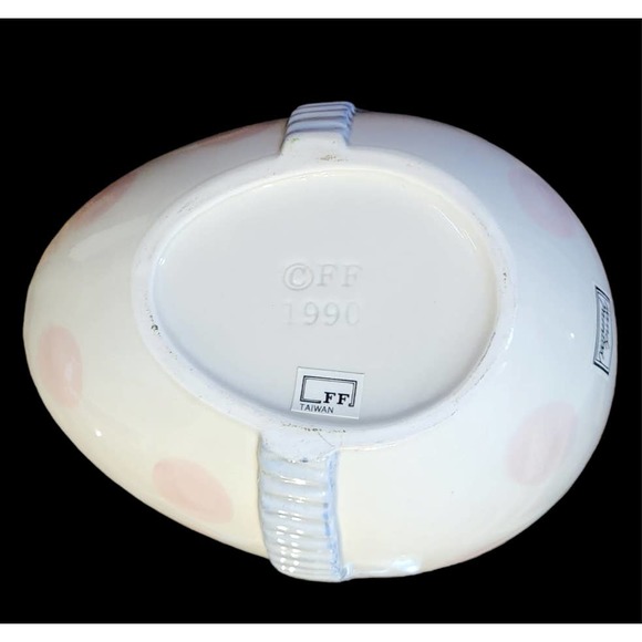 Vtg FITZ & FLOYD EASTER BUNNY RABBIT W/ PINK POLKA DOTS BOWL W/ LID - Picture 9 of 11